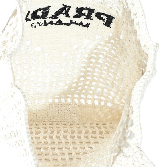 Prada White Raffia Crochet Triangle Logo Tote - Picture 6 of 6